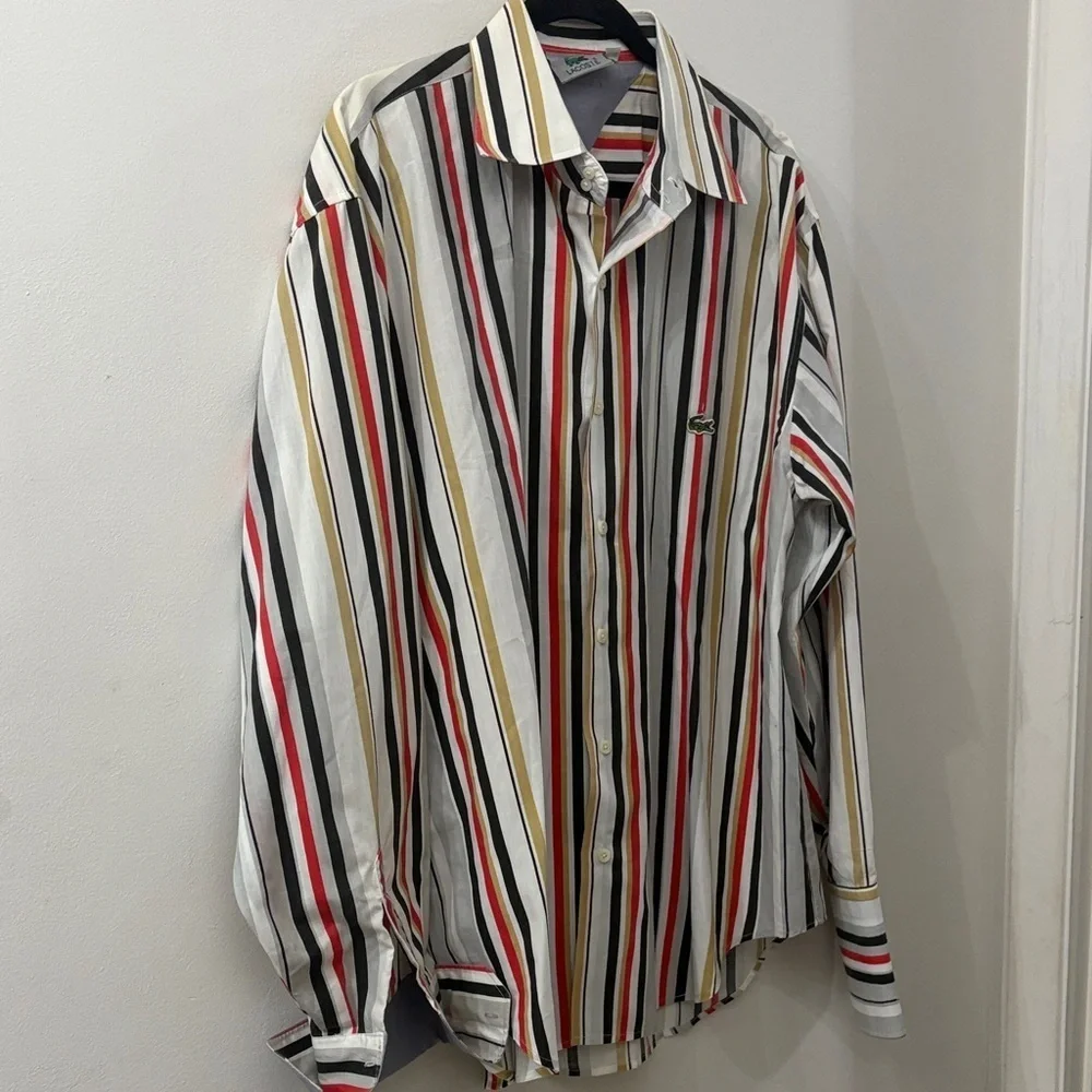 Lacoste Men's Vertical Striped Shirt - Red, Black, Yellow - button down - XL - Picture 1 of 5